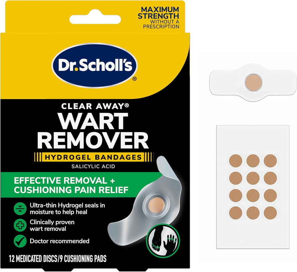 Dr. SchollS Clear Away Wart Remover Hydrogel Bandages For Fingers And Toes - Clinically Proven Effective Wart Removal And Cushioning Pain Relief, Comfortable Multi-Day Coverage Patches