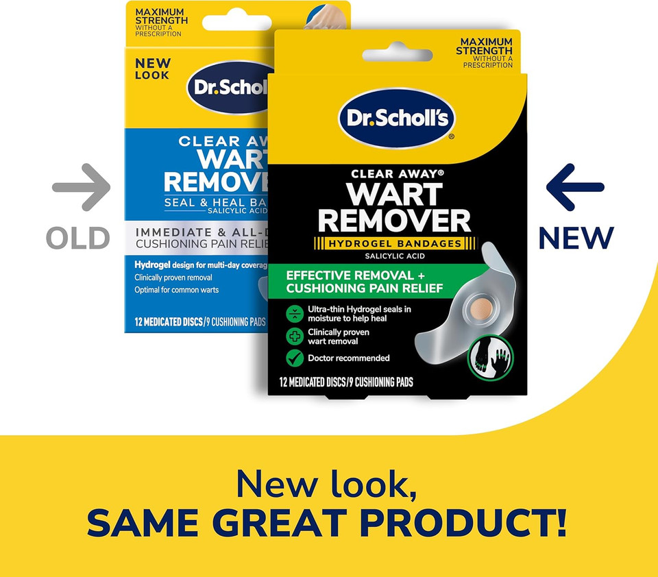 Dr. SchollS Clear Away Wart Remover Hydrogel Bandages For Fingers And Toes - Clinically Proven Effective Wart Removal And Cushioning Pain Relief, Comfortable Multi-Day Coverage Patches