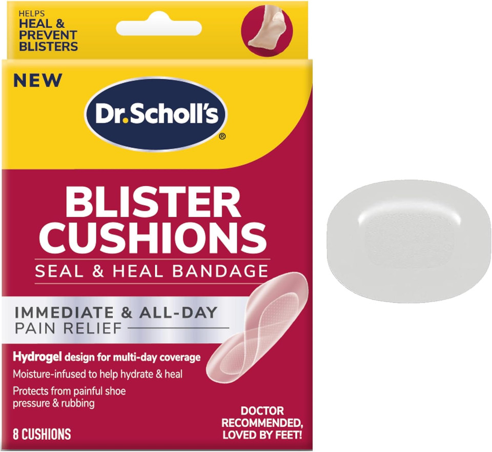 Dr. SchollS Blister Cushions Seal & Heal Bandage For Feet, Toes, Heels & Hands, 8 Ct - Blister Prevention Pads, Hydrogel Technology Protects From Painful Shoe Pressure & Rubbing, Water-Resistant