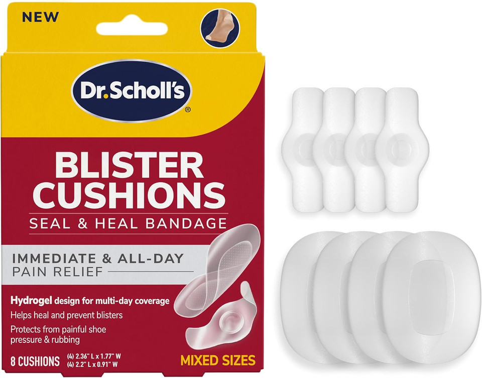 Dr. SchollS Blister Cushions Seal & Heal Bandage For Feet, Toes, Heels & Hands, 8 Ct - Blister Prevention Pads, Hydrogel Technology Protects From Painful Shoe Pressure & Rubbing, Water-Resistant