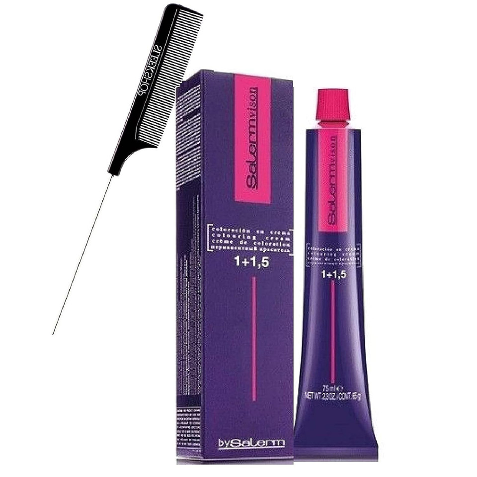 Salerm Cosmetics Vision Salermvision Permanent Cream Hair Color Dye (W/Sleek Steel Pin Rat Tail Comb) Haircolor Creme, Gray Coverage In 30 Minutes (6,31 - Dark Blond Beige)
