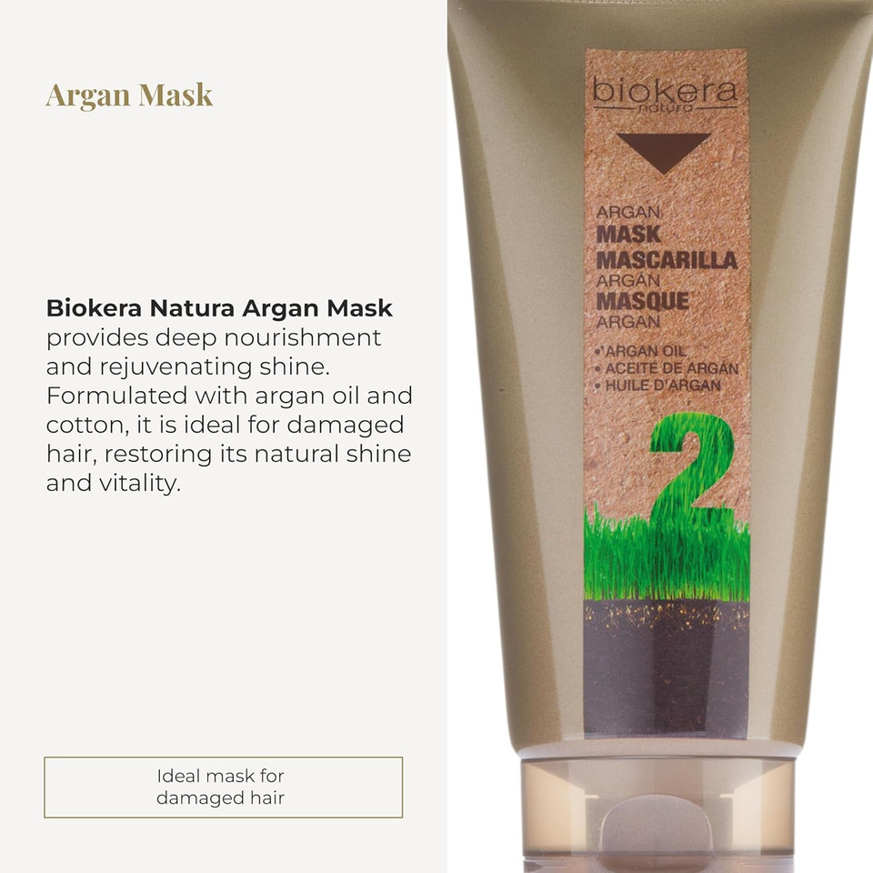Salerm - Hair Mask - Argan Mask Biokera Natura - 200 Ml - For Damaged Hair - With Argan And Cotton Oil - Deep Hydration - Helps Mantain Hair'S Natural Vitality