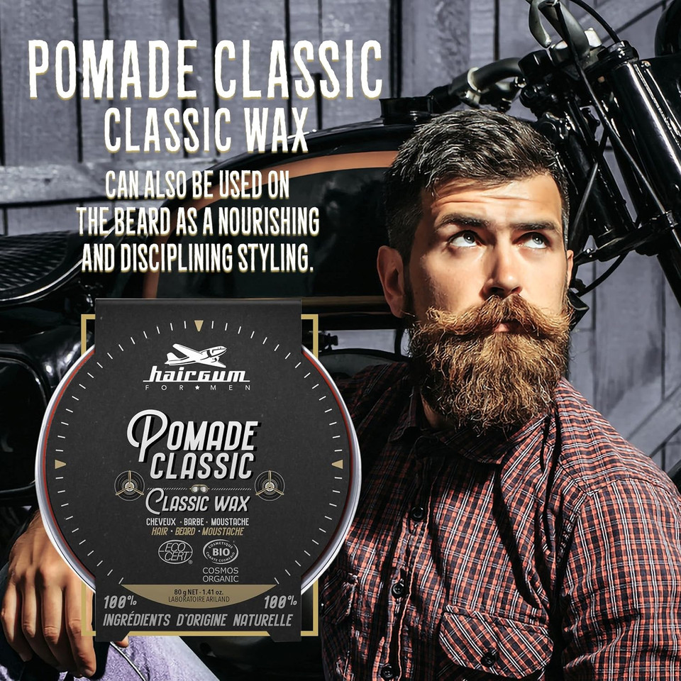 Hairgum Beard Styling Wax And Hair Pomade - Mens Classic Organic Hair Wax - Natural Hair Styling Wax With Easy Style - Firm Hold Hair Pomade For All Hair Type - High Shine Hair Wax Lasts All Day Long