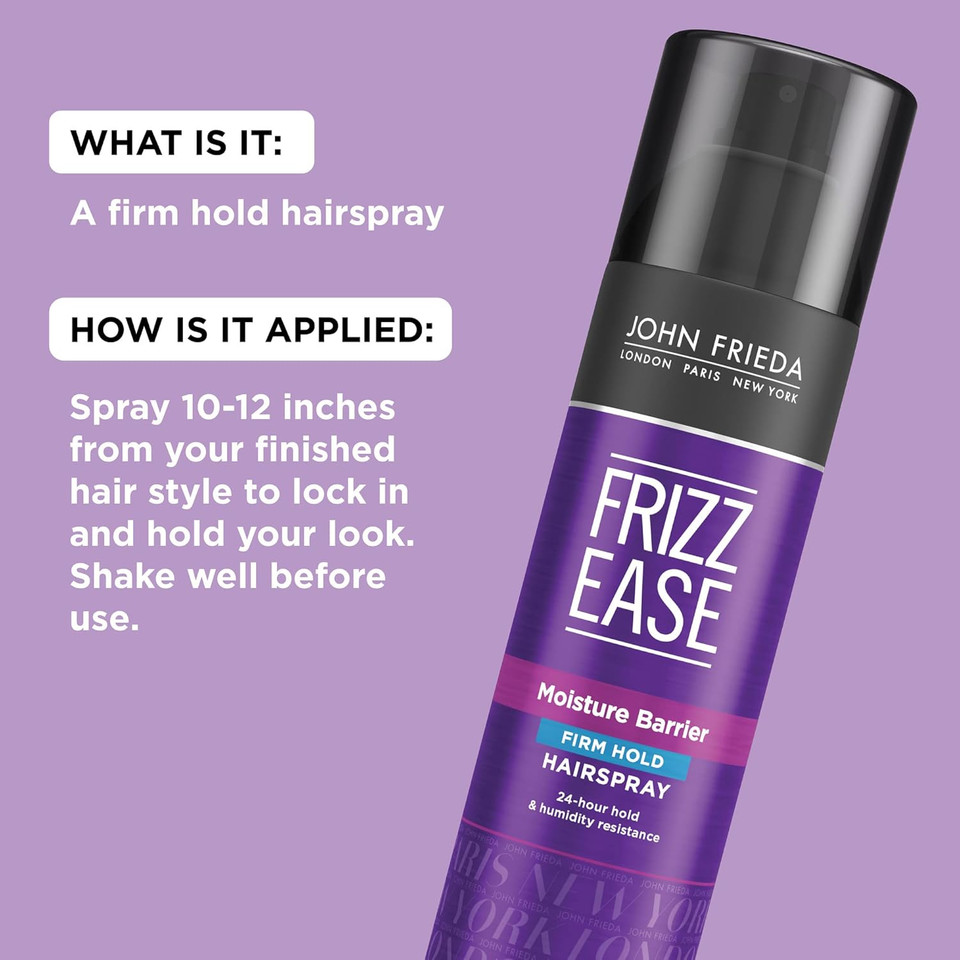 John Frieda Frizz Ease Moisture Barrier Hairspray, Firm Hold Hairspray, Seals Out Moisture, Blocks Frizz, Protects Against Heat, And Keeps Hair Straight With Long-Lasting Hold, 12 Oz