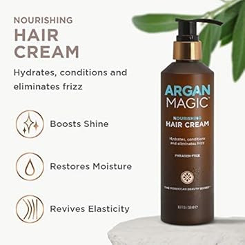 Argan Magic Nourishing Hair Cream - Hydrates, Conditions, And Eliminates Frizz For All Hair Types | Seals In Shine | Made In Usa, Paraben Free, Cruelty Free (8.5 Oz / 2 Pack)