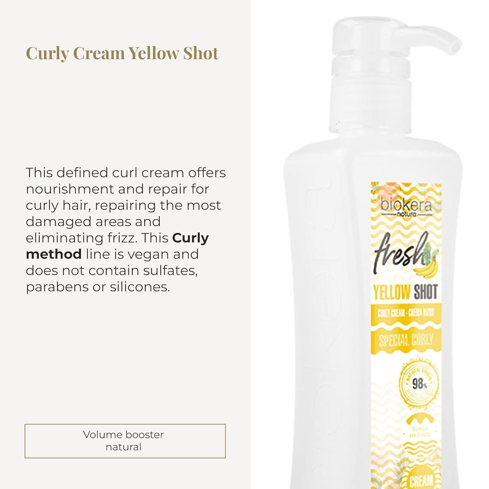 Salerm - Curl Activator Cream - Curly Cream Yellow Shot - 300 Ml - Biokera Fresh - Defined Curls - Deep Hair Hydration - Eliminates Frizz - Sulfate-Free And Paraben-Free