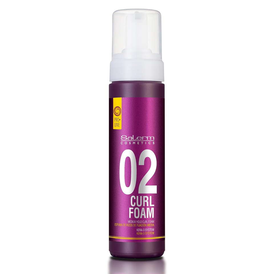 Salerm - Curly Hair Foam - Pro Line Curl Foam 02-200 Ml - Creates Defined, Natural, And Flexible Curls - With 3 Types Of Keratin - Repairs And Hydrates Hair - With Uv Sun Filter