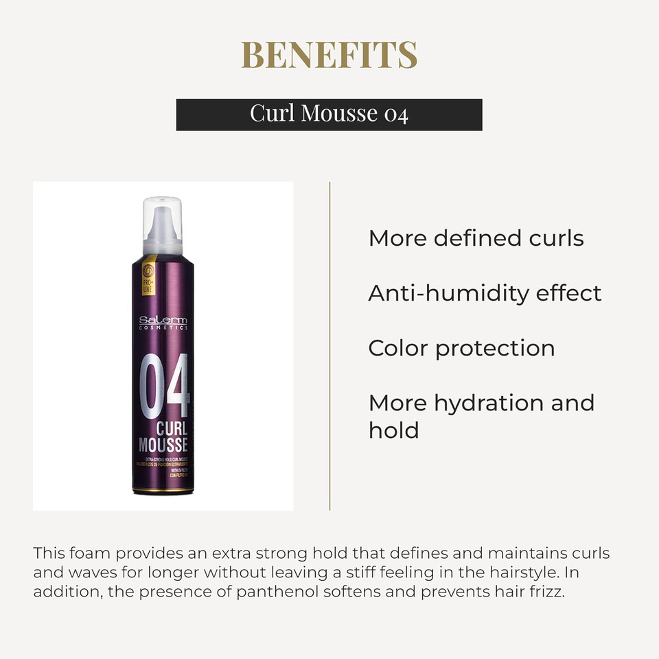 Salerm - Curly Hair Mousse - Pro Line Curl Mousse - 405 Ml - More Defined And Flexible Curls - Extra Strong Hold - Anti-Humidity Effect - Color Protection