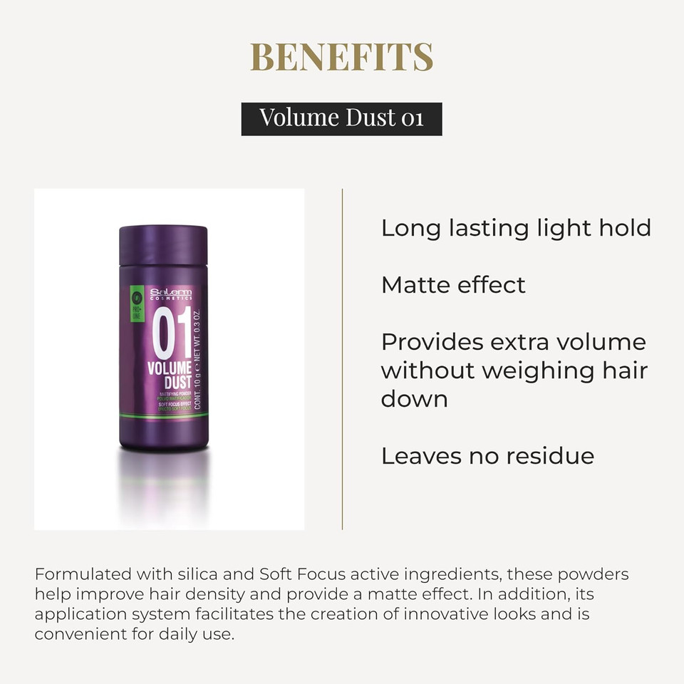 Salerm - Hair Styling Powder - Pro Line Volume Dust 01-10 G - Light Hold - Matte Effect - Adds Extra Volume Without Weighing Down The Hair - Leaves No Residue - Long-Lasting