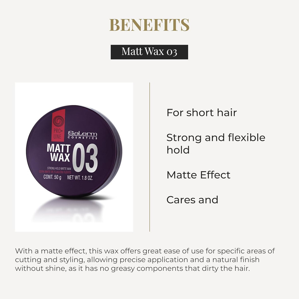 Salerm - Hair Wax - Pro Line Matt Wax 03-50 Ml - For Short Hair - Strong And Flexible Hold - Long-Lasting - Matte Finish - Hair Texturizer - Nourishes And Hydrates - Non-Greasy