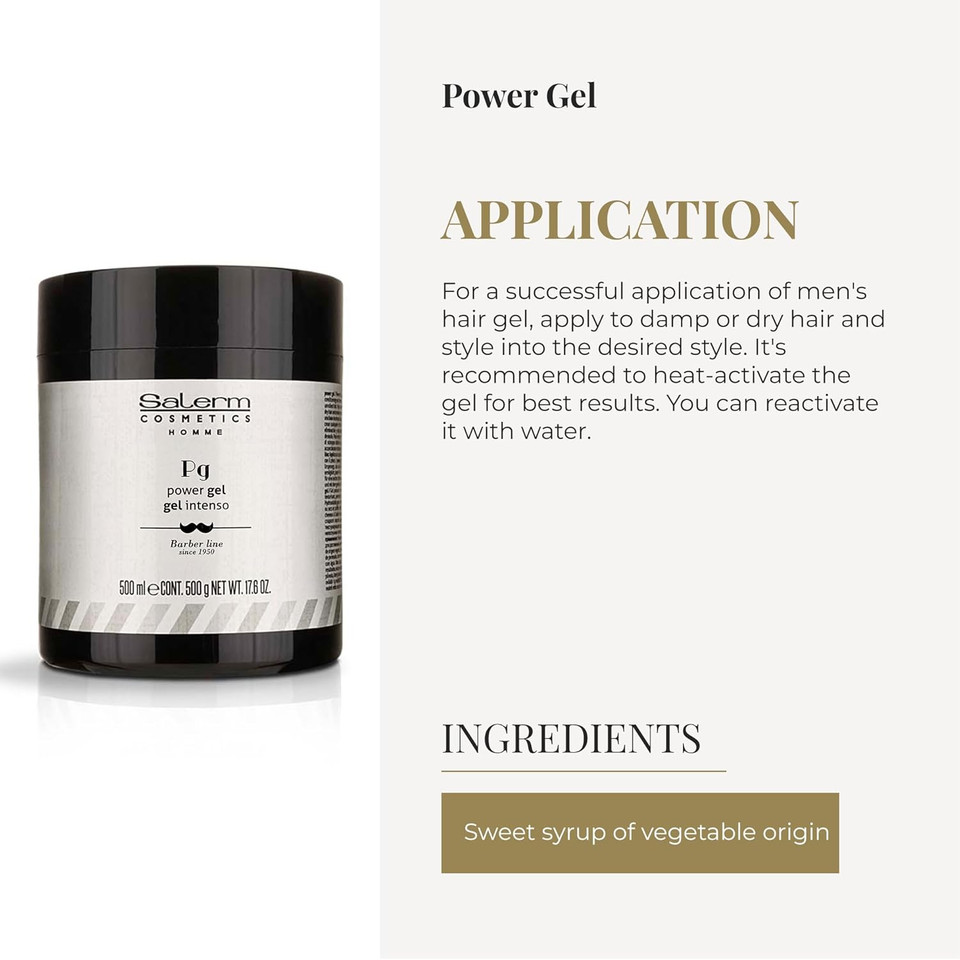 Salerm - Men'S Hair Styling Gel - Homme Barber Line - 500 Ml - Intense Hold Blue Gel - Hydrating And Texturizing - Keeps Hair Styled Longer - Alcohol-Free Formula