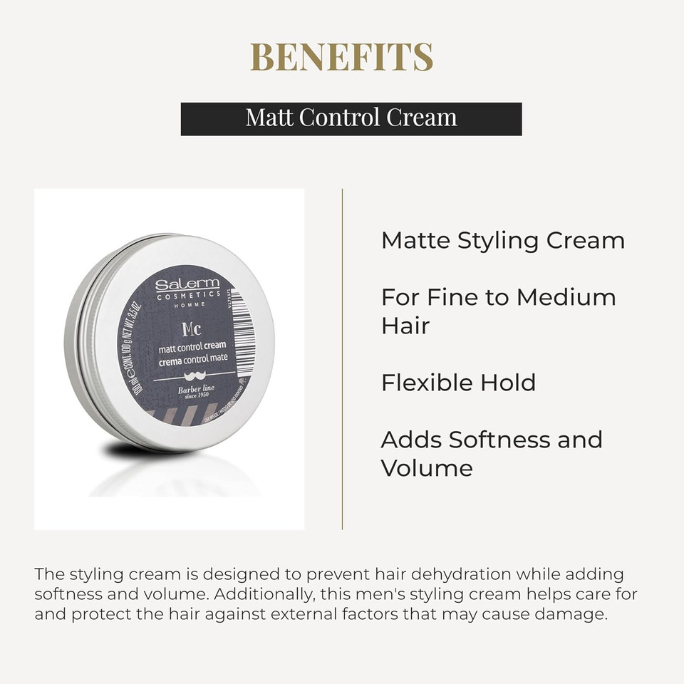 Salerm - Men'S Hair Wax - Homme Barber Line - 100 Ml - Matte Styling Cream - For Fine Or Medium Hair - Elastic Hold - Adds Softness And Volume