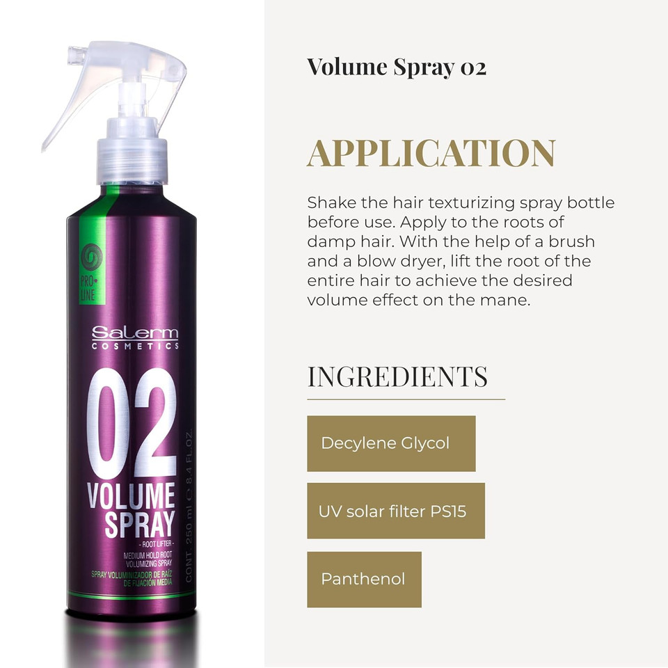Salerm - Volumizing Hair Spray - Pro Line Volume Spray 02-250 Ml - Lifts The Roots - Adds Volume To Hair Without Weighing It Down - Humidity Resistant For Long-Lasting Hold - Heat Protector