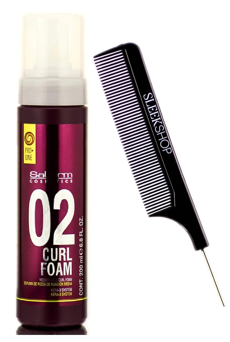 Salerm Cosmetics 02 Curl Foam, Medium Hold Hair Mousse, Kera-3 System (W/Sleek Comb) Curling Whip Volume Volumizing (6.8 Oz / 200 Ml) Salerm Cosmetics 02 Curl Foam, Medium Hold Hair Mousse, Kera-3 System (W/Sleek Comb) Curling Whip Volume Volumizing (6.8 Oz / 200 Ml)