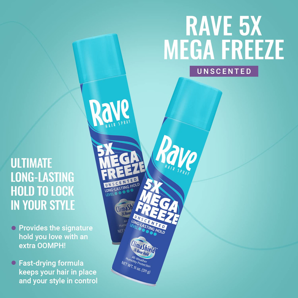 Unscented Aerosol Hairspray By Rave - 5X Freeze Hair Spray For Heat Protection, Volume And Shine - Climashield For Extra Humidity And Long Lasting Firm Hold - Minimizes Frizz And Static Unscented Aerosol Hairspray By Rave - 5X Freeze Hair Spray For Heat Protection, Volume And Shine - Climashield For Extra Humidity And Long Lasting Firm Hold - Minimizes Frizz And Static