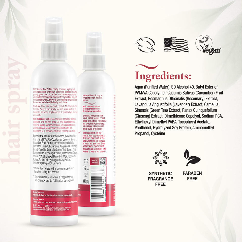 Beauty Without Cruelty Hair Spray, Natural Hold  Non-Aerosol Spray With Rosemary, Lavender & Green Tea Extracts, Vegan-Friendly & Cruelty-Free, 8.5 Oz