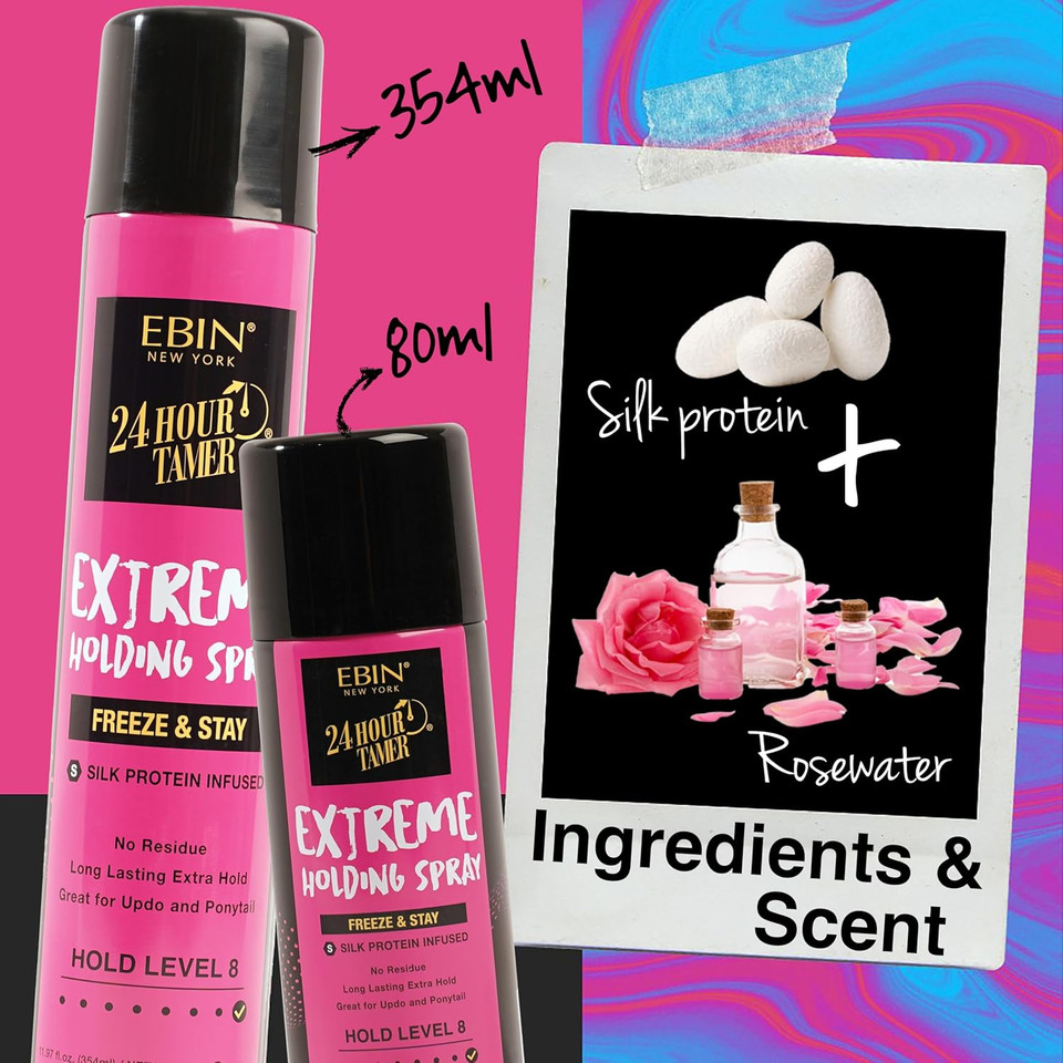 Ebin New York 24 Hour Tamer Flexible Holding Spray - Move & Bounce 12.13Oz/ 480Ml | Tames Frizz & Flyaway, Gives High Shine & Volume, All Day Hold
