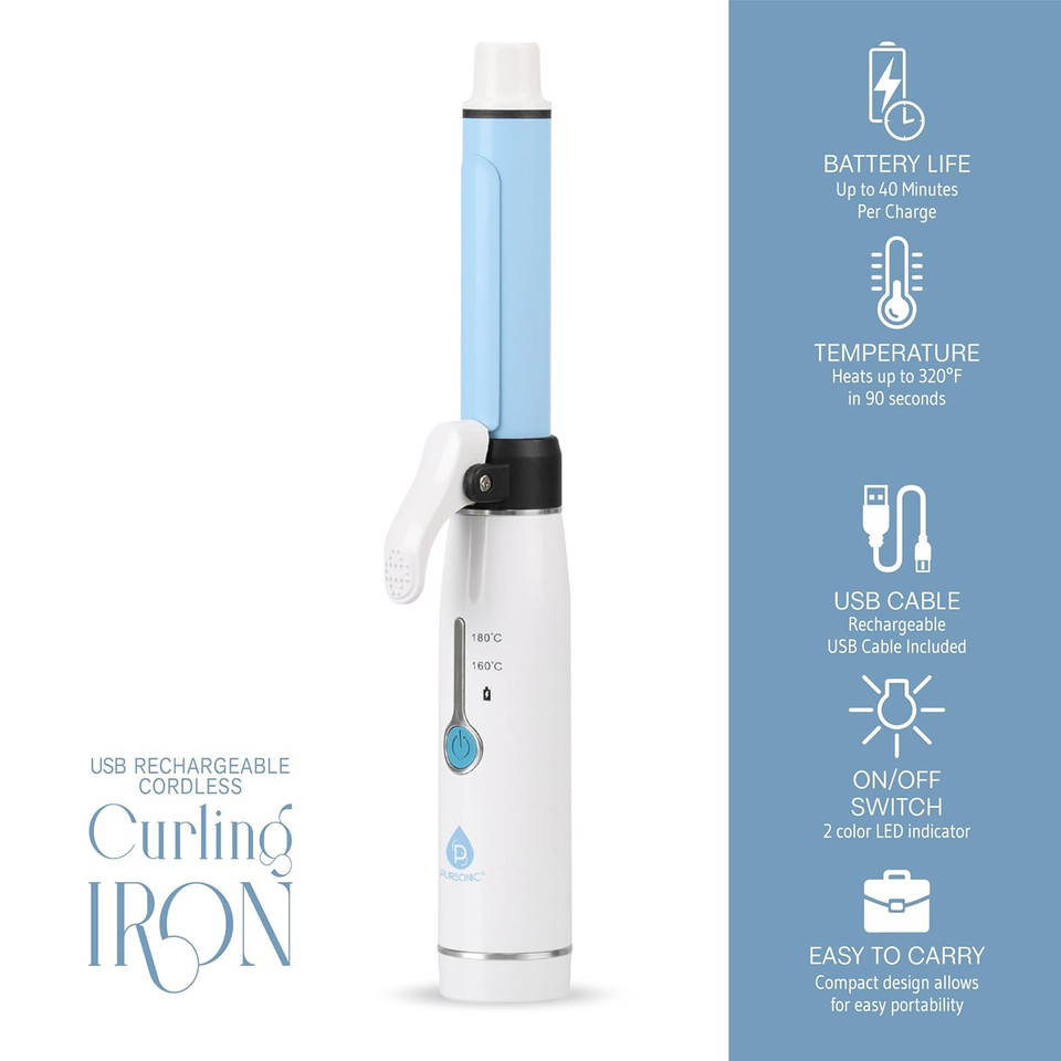 Pursonic Portable Cordless Professional Salon Quality Rechargeable Usb Curling Iron, Easy To Carry, Charge Up To 40 Minutes Of Use Pursonic Portable Cordless Professional Salon Quality Rechargeable Usb Curling Iron, Easy To Carry, Charge Up To 40 Minutes Of Use