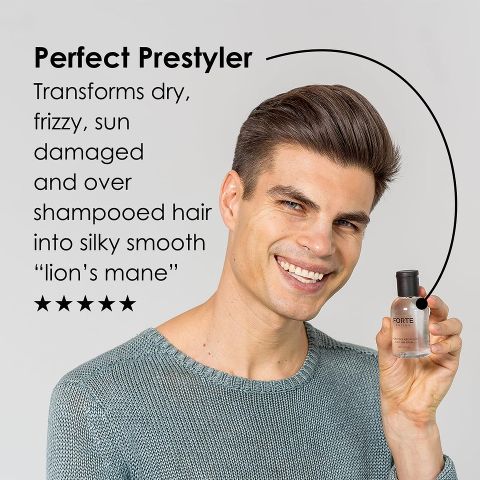 Alex Costa Hydrating Argan Oil Daily Hair Serum By Forte Series Sulfate Free Argan Hair Oil For Men Hair Serum For Dry Damaged Hair, For Styling Hair (75 Ml / 2.5 Oz)