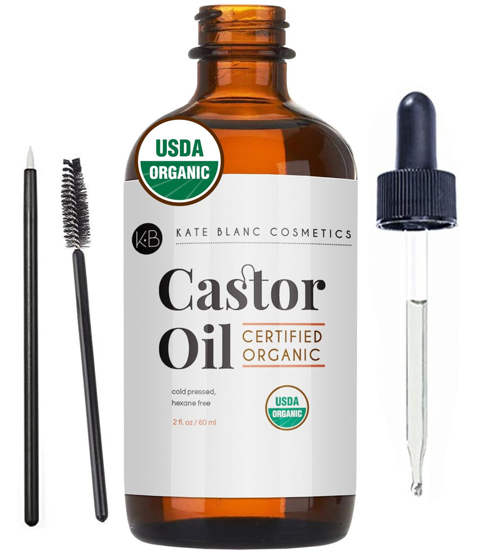 Kate Blanc Cosmetics Castor Oil Organic (2Oz), 100% Pure, Cold Pressed, Hexane Free. Natural Oil For Hair, Eyelashes, Eyebrows. Skin Moisturizer With Starter Kit Kate Blanc Cosmetics Castor Oil Organic (2Oz), 100% Pure, Cold Pressed, Hexane Free. Natural Oil For Hair, Eyelashes, Eyebrows. Skin Moisturizer With Starter Kit