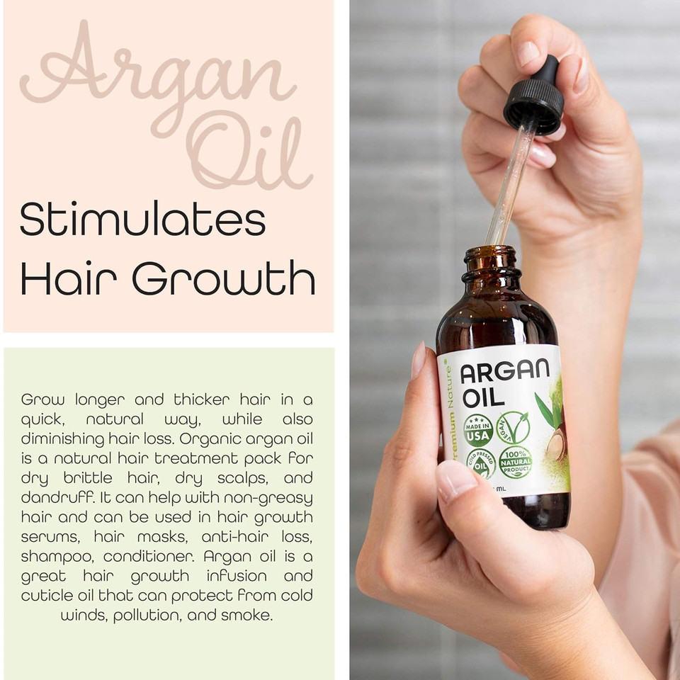 Premium Nature Argan Oil For Hair Virgin 100% Pure Cold Pressed Argon Oil Hair Serum For Hair Stimulate Growth For Dry And Damaged Hair Argan Oil For Skin Body Moisturizer Nails Protector 4 Oz