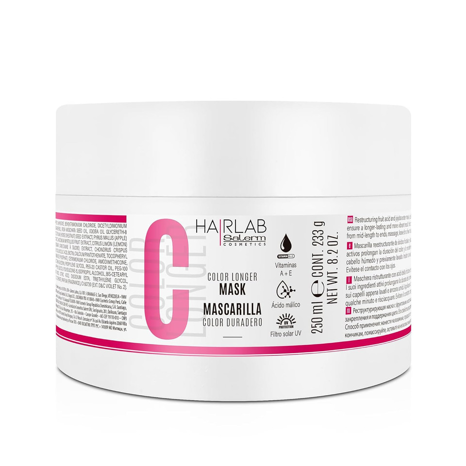 Salerm - Dyed, Bleached, Or Gray Hair Mask - Color Longer Hair Lab - 250 Ml - With Vitamins A And E - Seals And Maintains Color - Shinier Hair - Sulfate And Paraben-Free