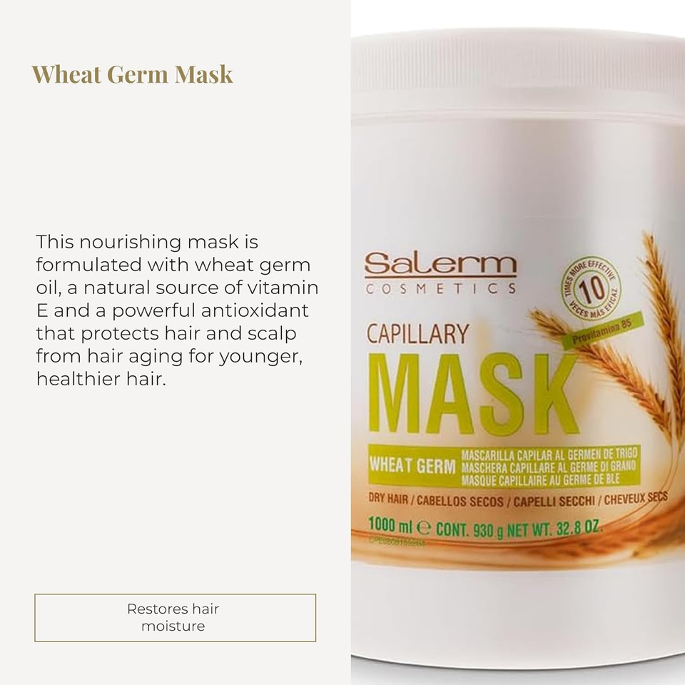 Salerm - Nourishing Hair Mask - 1000 Ml - With Wheat Germ - For Dry And Damaged Hair - Deep Hair Hydration - Shine And Brightness - Hair Strengthening