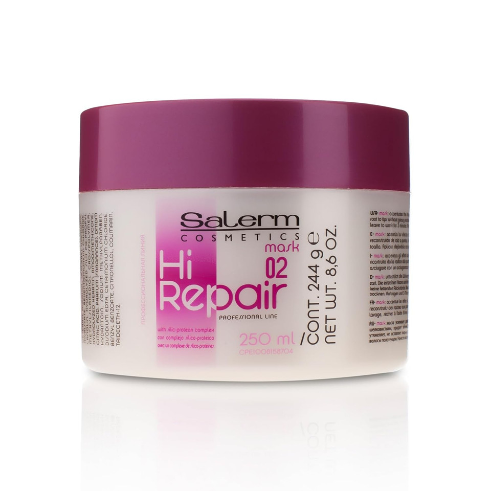 Salerm - Repairing Hair Mask - Hi Repair Mask 02-250 Ml - Deep Hydration For Damaged Hair - Repairs And Rejuvenates - Shinier And Softer Hair - Immediate Effect