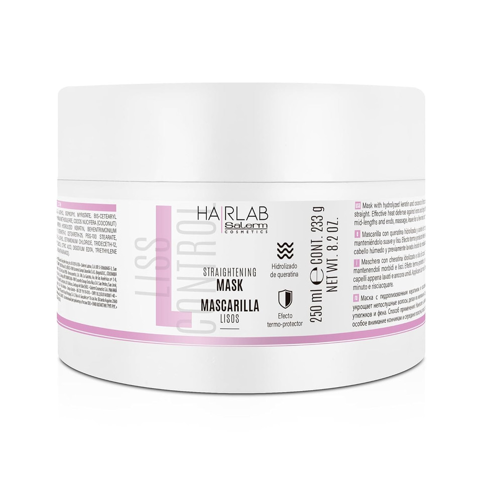 Salerm - Smoothing Hair Mask - Lisos Hair Lab - 250 Ml - Perfect Smoothing For Unruly Hair - With Hydrolyzed Keratin And Coconut Oil - Heat Protector For Hair - Eliminates Frizz