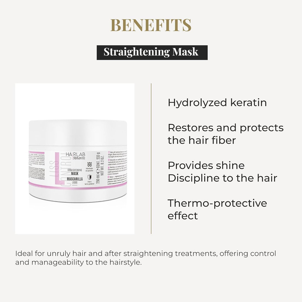 Salerm - Smoothing Hair Mask - Lisos Hair Lab - 250 Ml - Perfect Smoothing For Unruly Hair - With Hydrolyzed Keratin And Coconut Oil - Heat Protector For Hair - Eliminates Frizz