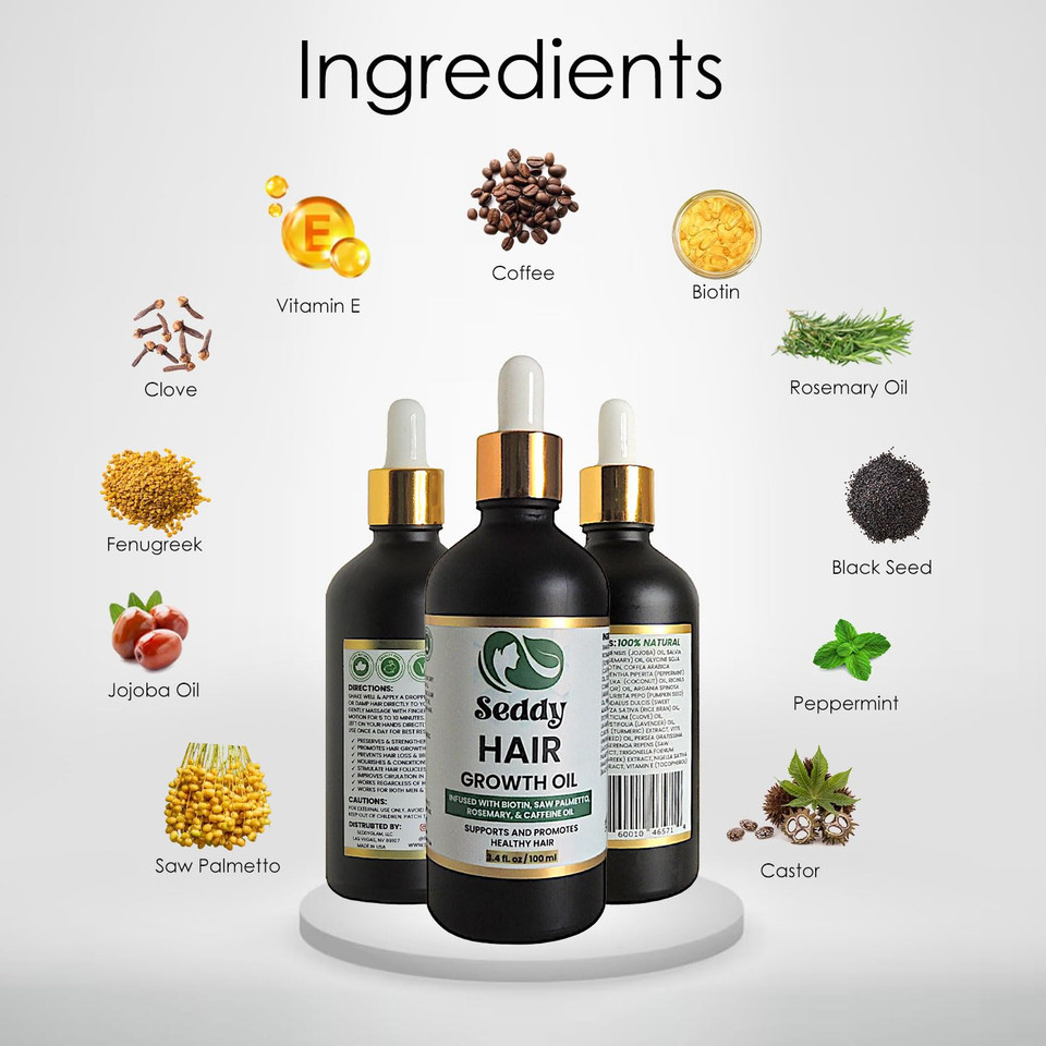 Seddy Rosemary Mint Hair Growth Oil  Caffeine, Rosemary, Castor, Biotin, Peppermint, Argan & Jojoba | Hair Growth Oil & Scalp Treatment For Thicker, Fuller, Healthier Hair -3.4 Fl. Oz Seddy Rosemary Mint Hair Growth Oil  Caffeine, Rosemary, Castor, Biotin, Peppermint, Argan & Jojoba | Hair Growth Oil & Scalp Treatment For Thicker, Fuller, Healthier Hair -3.4 Fl. Oz