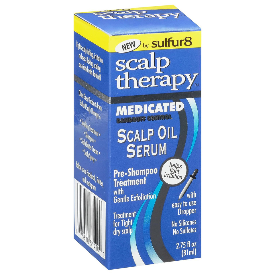 Sulfur 8 Medicated Scalp Thereapy Oil Serum 2.75 Fl Oz Pre-Shampoo Treatment For Dandruff Control, No Silicones, No Sulfates, For Tight Dry Scalp, Gentle Exfoliation, Includes Easy To Use Dropper