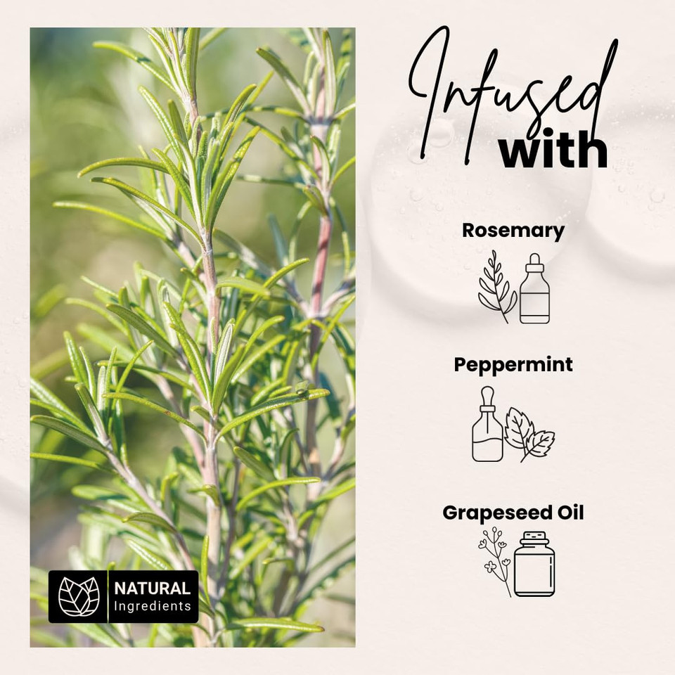 Bask & Lather Scalp Stimulator Hair Growth Oil, Cold Pressed Mint And Rosemary Blend With Grapeseed For Hair Growth, Organic Natural Leave In, All Hair Types, 2 Fl Oz