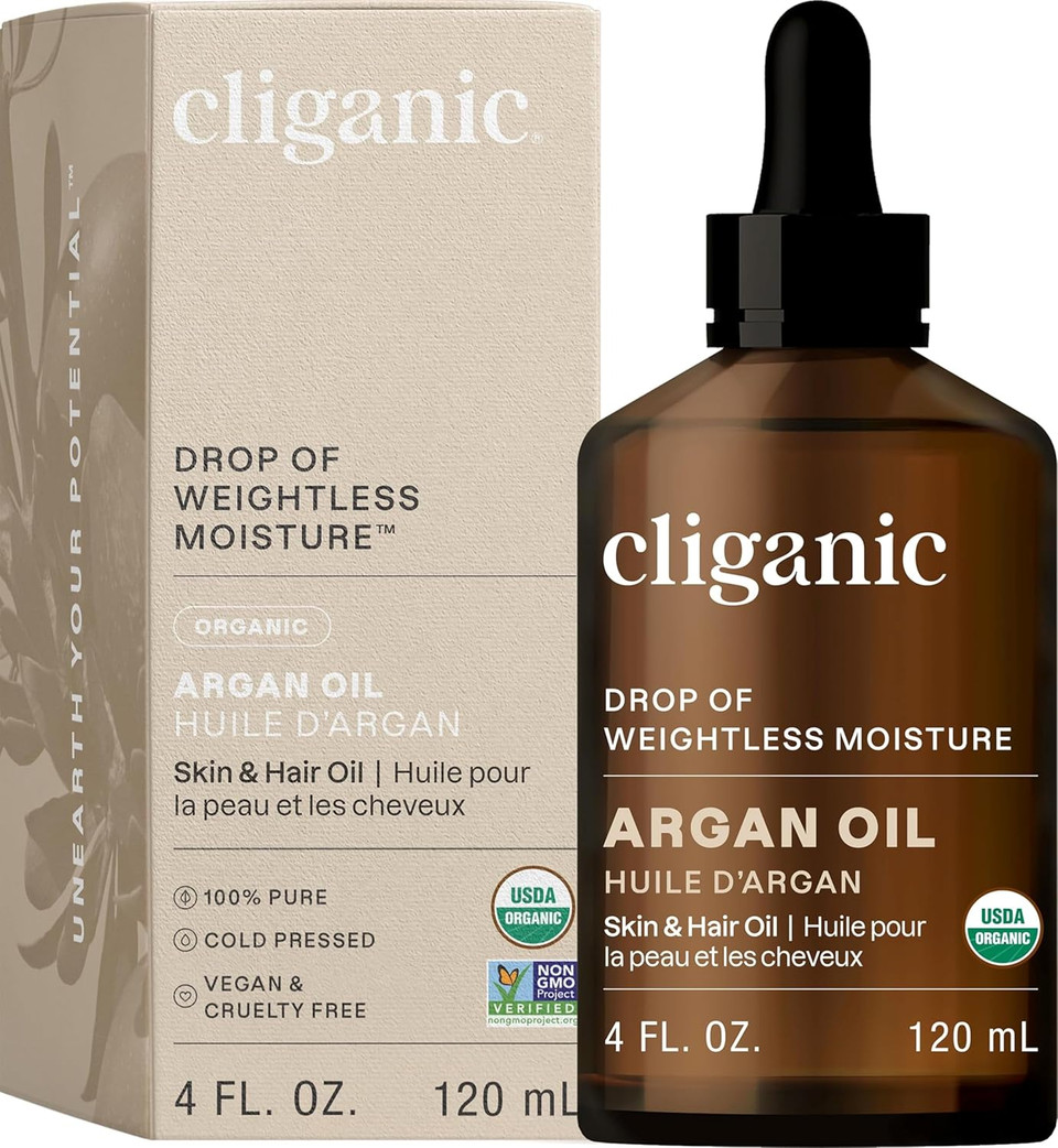Cliganic Organic Argan Oil, 100% Pure - For Hair, Face & Skin | Cold Pressed Carrier Oil (Packaging May Vary)