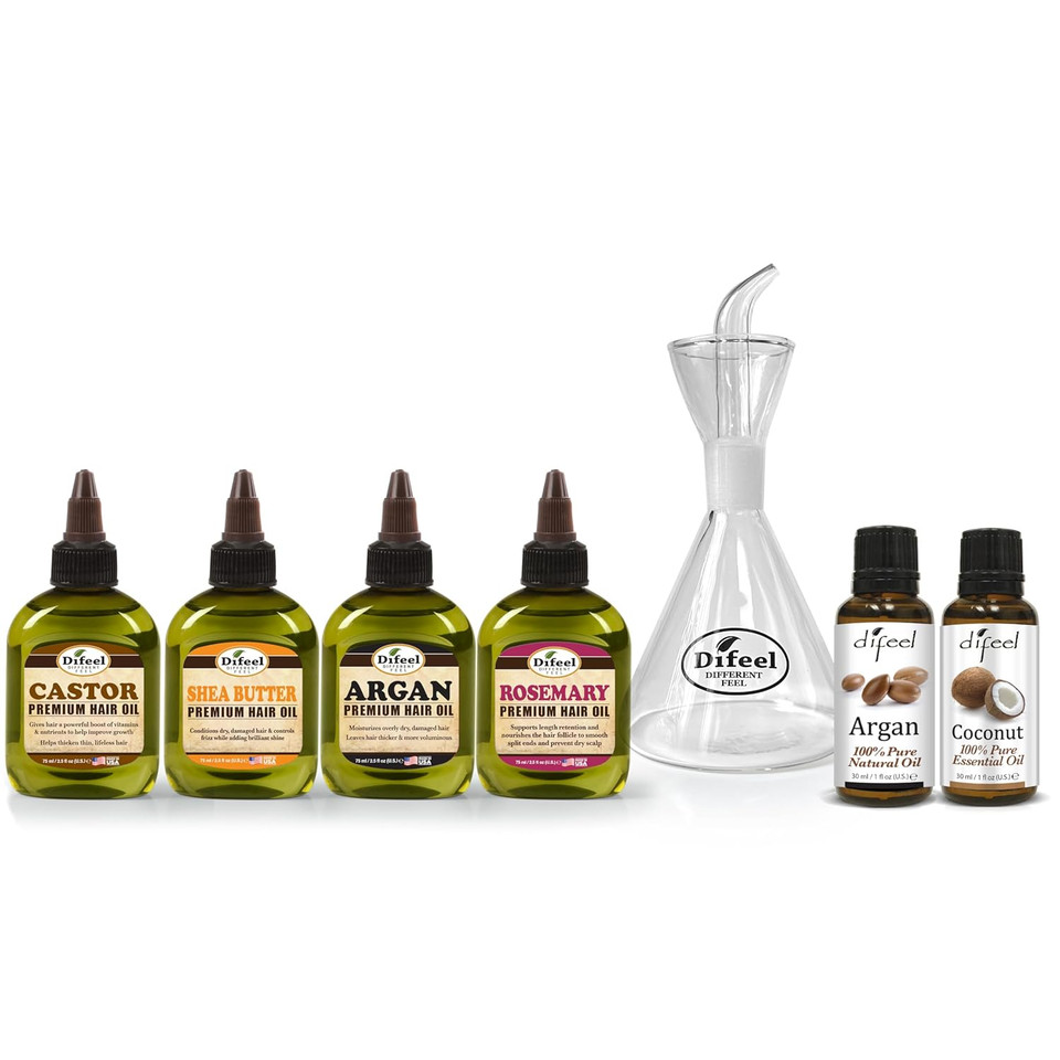 Difeel Beaker & Blend Hair & Essential Oil Kit #1 - Includes Castor, Shea Butter, Argan, Rosemary Hair Oils, Argan & Coconut Essential Oils And A Mixing Beaker - Customizable Hair Treatment Collection Difeel Beaker & Blend Hair & Essential Oil Kit #1 - Includes Castor, Shea Butter, Argan, Rosemary Hair Oils, Argan & Coconut Essential Oils And A Mixing Beaker - Customizable Hair Treatment Collection