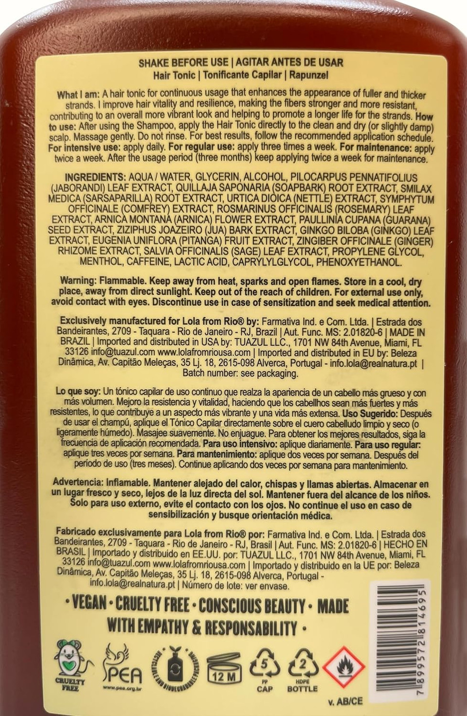 Lola From Rio  Rapunzel Hair Tonic Spray For Women  Hair Strengthening Treatment  Thickening Spray For Fine Hair  Supports Fuller, Healthier-Looking Hair  8.45 Fl Oz