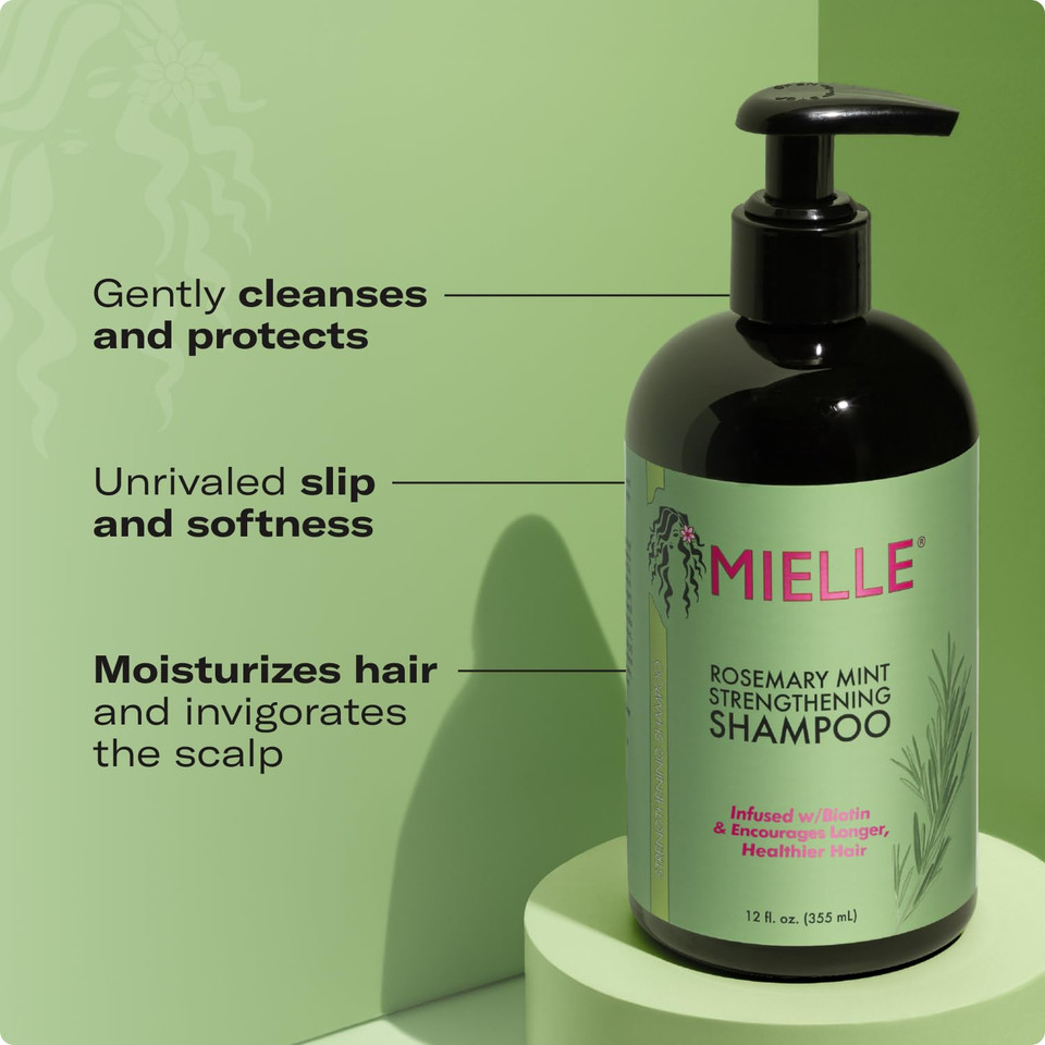 Mielle Organics Rosemary Mint Hair Strengthening Biotin Shampoo - Moisturizing Hair Shampoo For Women And Men To Gently Cleanse, Repair & Protect Strands (12 Oz)