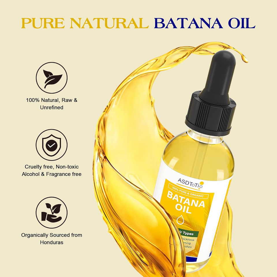 Raw Batana Oil For Hair Growth- 100% Organic & Natural, Dr. Sebi Batana Oil - Prevent Hair Loss, Moisturize Scalp, Eliminate Hair Split Ends Hair For Men & Women, All Hair Types 2 Fl Oz