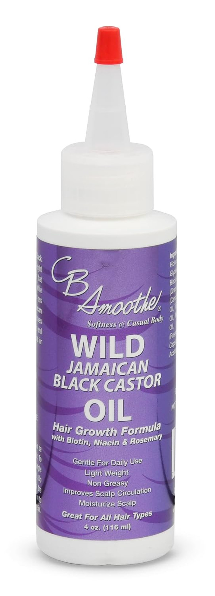Cb Smoothe Wild Jamaican Black Castor Oil - Hair Growth Formula With Biotin, Niacin & Rosemary - Promotes Scalp Circulation & Natural Growth - Lightweight, Non Greasy Formula - 4Oz Bottle