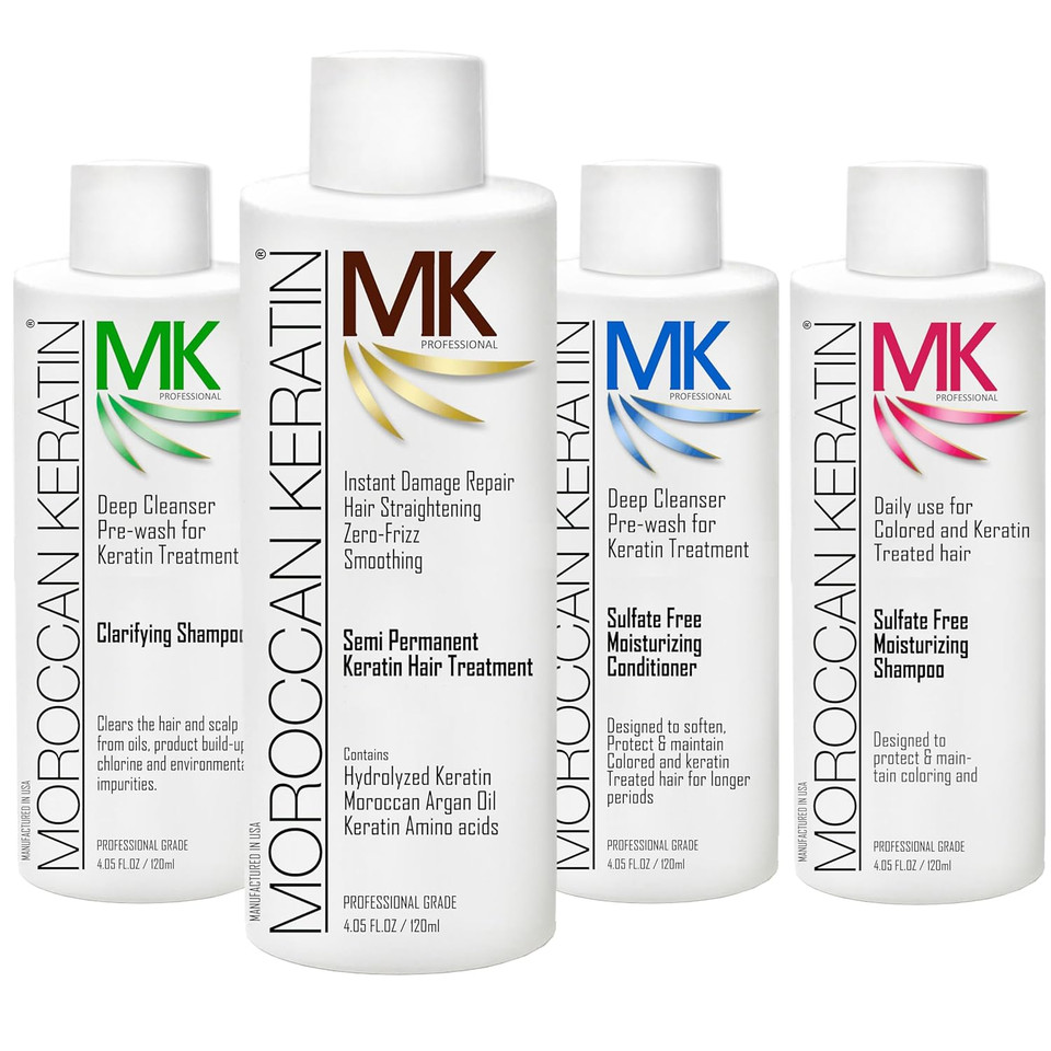 Hair Treatment Straightening Blowout Brazilian Smoothing Professional Results Salon And Home Use , Long Lasting Organic Results 4-6 Months 4Pc Set