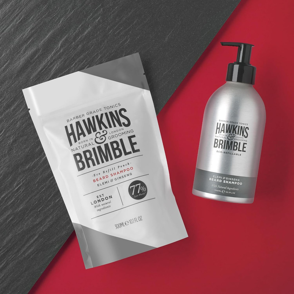 Hawkins & Brimble Beard Shampoo Eco Refillable 10.1 Fl Oz (300Ml) For Men, Naturally Fragranced - Bottle For Life Eco Friendly