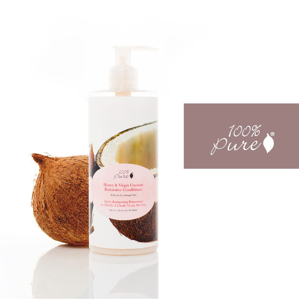 100% Pure Honey & Virgin Coconut Restorative Conditioner Moisturizer & Repair Replenishing Nutrient Boost For Dry Damaged Hair, Promotes Healthy Growth For Women & Men - Sulfate Free - 8 Fl Oz
