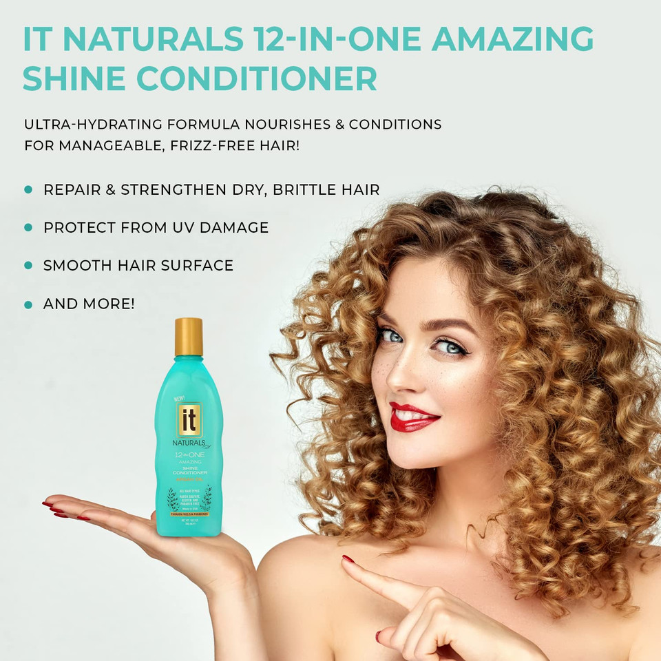 It Naturals Argan Oil 12-In-One Amazing Shine Conditioner, 10.2Oz - Repairs, Protects & Strengthen Hair Split Ends & Breakage - For All Hair Types - Moisturizing & Volumizing - Paraben Free