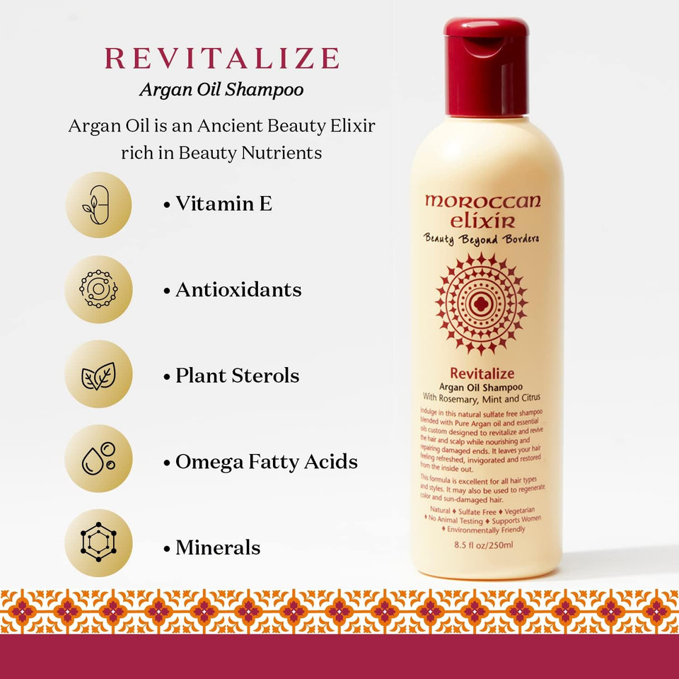 Revitalize Argan Oil Shampoo, Paraben And Sulfate Free Shampoo Repairs Dry, Damaged, Color-Treated Hair, Tames Frizz And Promotes Growth For Strong, Shiny Hair (8.5Oz)