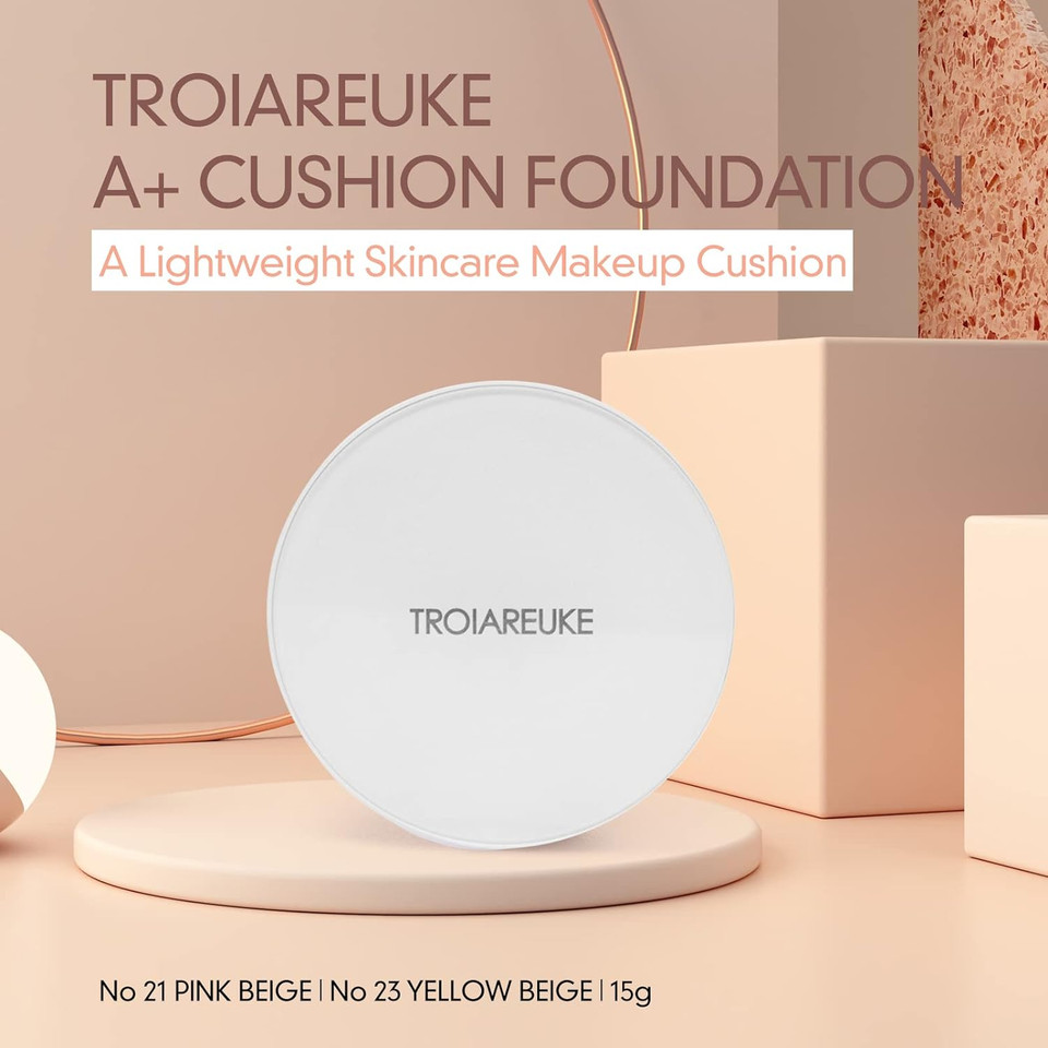 Troiareuke A+ Cushion Foundation (Shade 23) I Natural Coverage Foundation Makeup, Moisturizing Finish For Sensitive, Oily, Combination Skin, Skin Care Cushion I Korean Aesthetic Makeupshade 23
