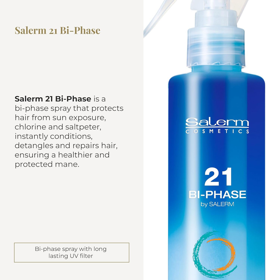 Salerm - Biphase Conditioner 21 Biphase - 190 Ml - Leave-In Conditioner - Protects Hair Against Sun, Chlorine, And Salt - Detangler - Anti-Frizz - Anti-Yellow Effect