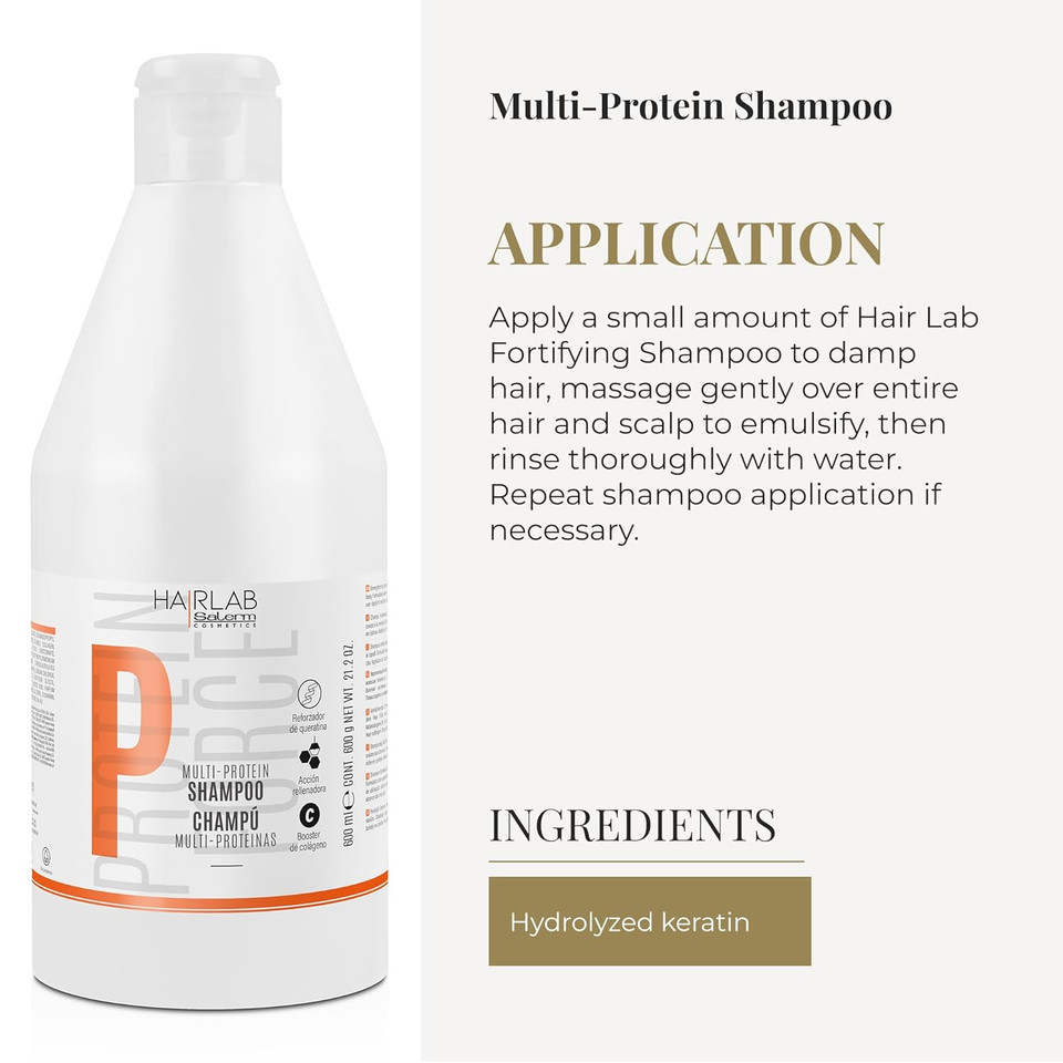 Salerm - Fortifying Shampoo - Multi-Protein Hair Lab Shampoo - 600 Ml - Helps Nourish And Strengthen Hair - Improve Hair Appearance - Paraben-Free