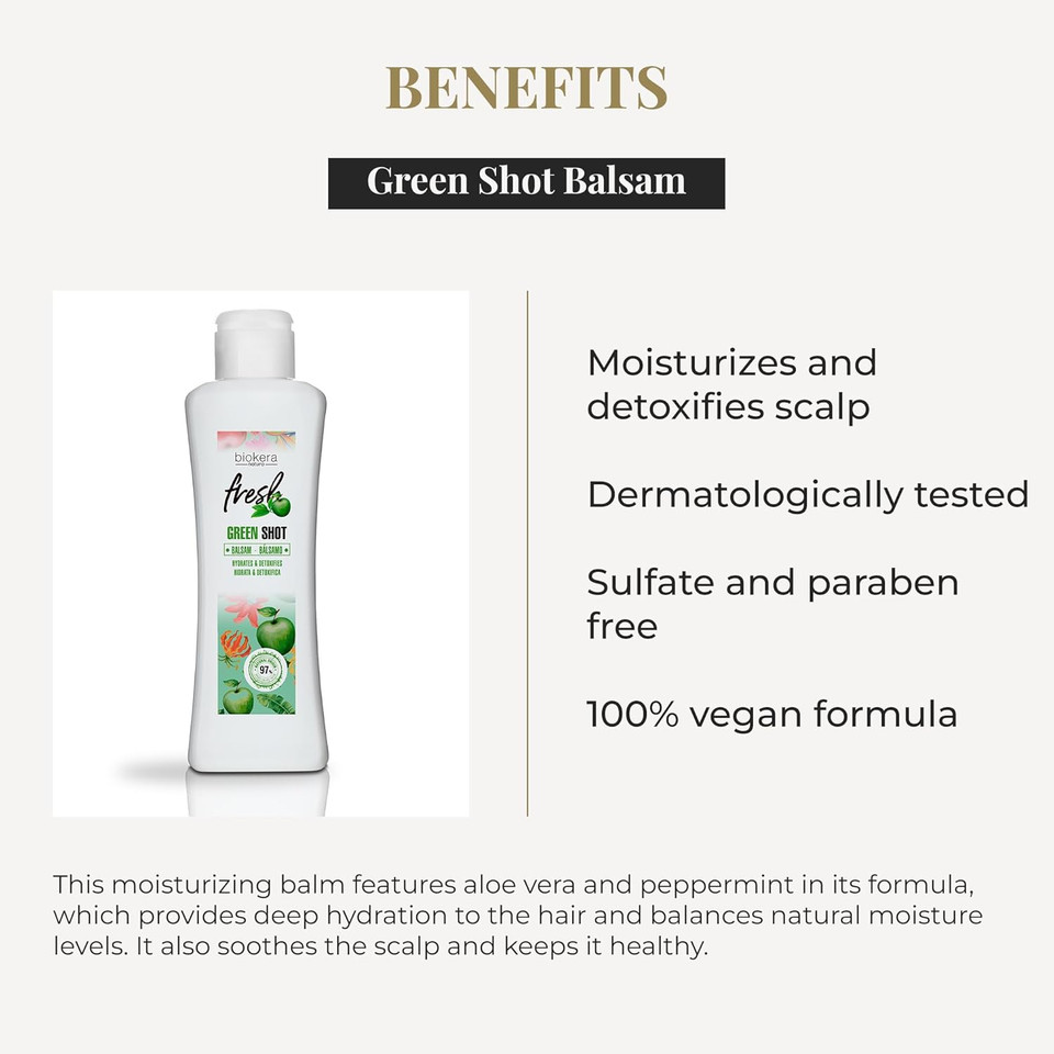 Salerm - Hair Conditioner - Green Shot Balm Biokera Fresh - 300 Ml - With Apple, Green Tea, Mint, And Aloe Vera - Hydrates And Refresh The Scalp - Sulfate And Paraben-Free - Vegan