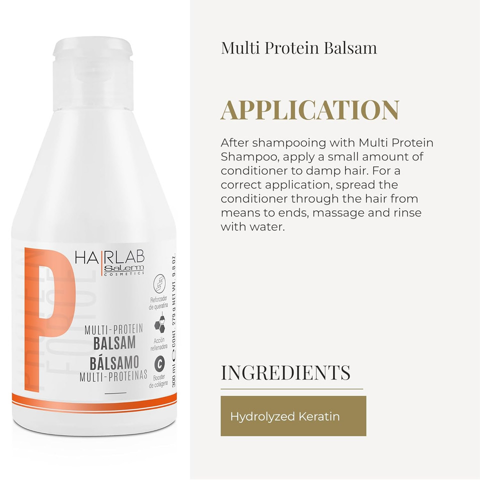 Salerm - Hair Conditioner - Multi-Proteins Hair Lab Balm - 300 Ml - Helps Strengthen And Repair Hair - Adds Volume - Paraben-Free