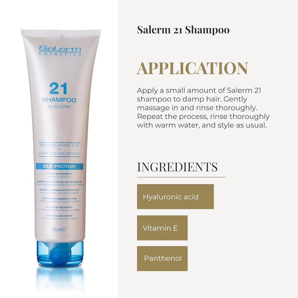 Salerm - Hydrating Shampoo 21 Silk Protein - 300 Ml - For Dry And Damaged Hair - With Silk Proteins - Nourishes, Repairs, And Revitalizes Hair - Heat Protection